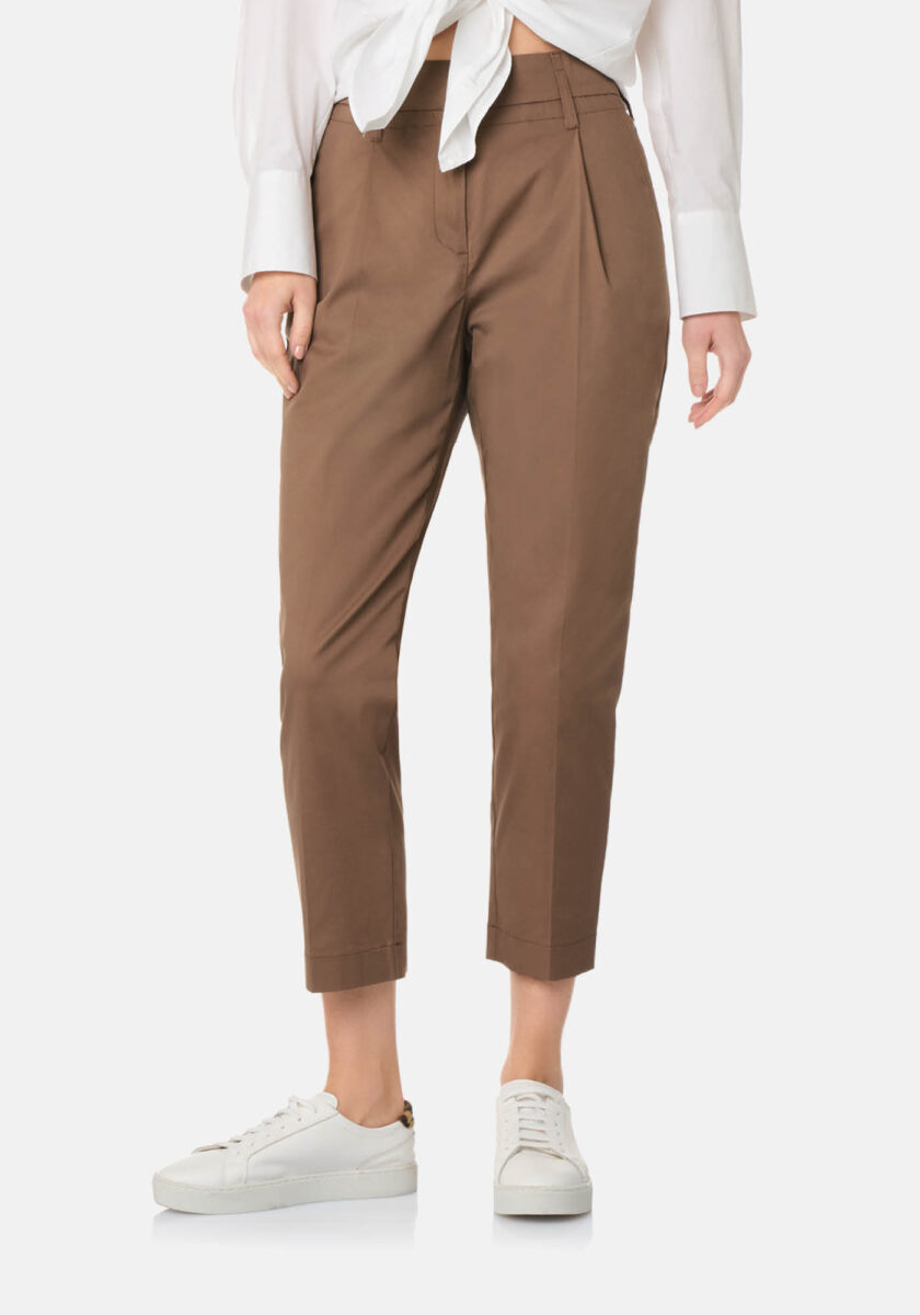Pants Carrot Coulisse Cotone Stretch Marrone - vista frontale | Nicla
