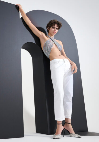 Pants Boyfriend Denim Stretch Bianco - vista frontale | Nicla