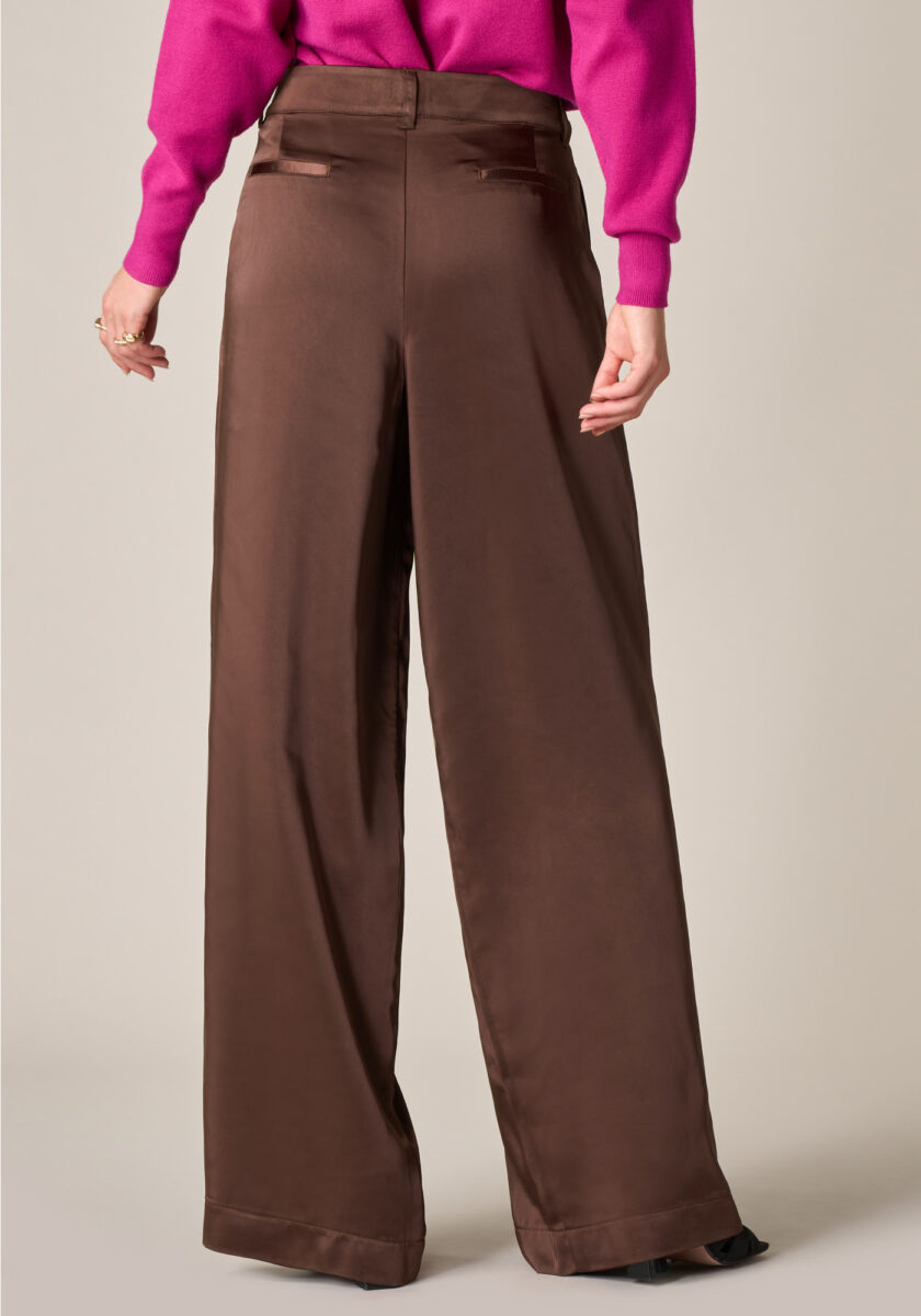 Pants Wide Leg Pence in satin Marrone - Nicla