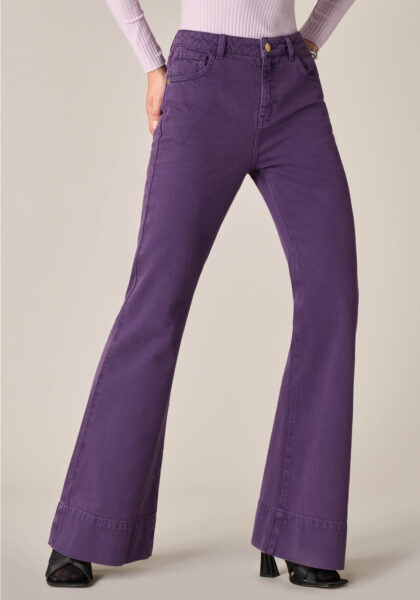 Pants Bootcut in denim sovratinto Viola - vista frontale | Nicla