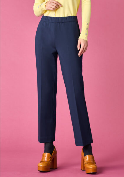 Pants Flare in Jersey Compatto Blu - vista frontale | Nicla