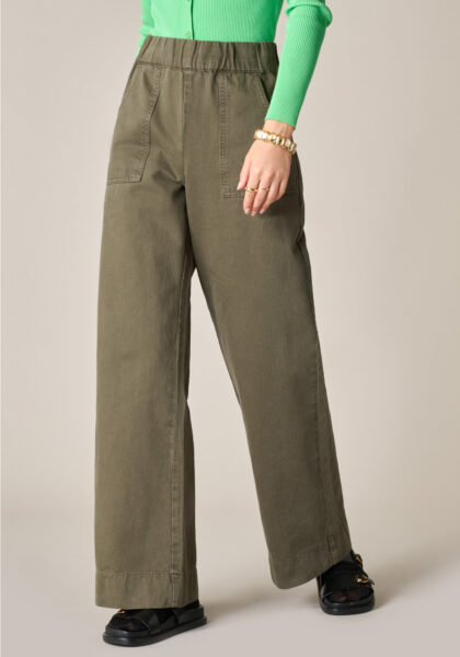 Pants Wide Leg in denim Verde - vista frontale | Nicla