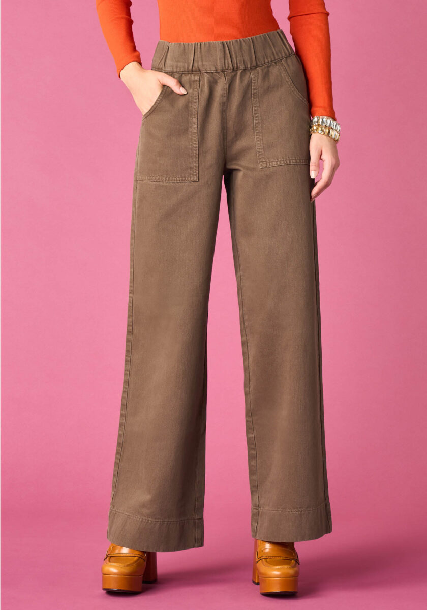 Pants Wide Leg in denim Marrone - vista frontale | Nicla