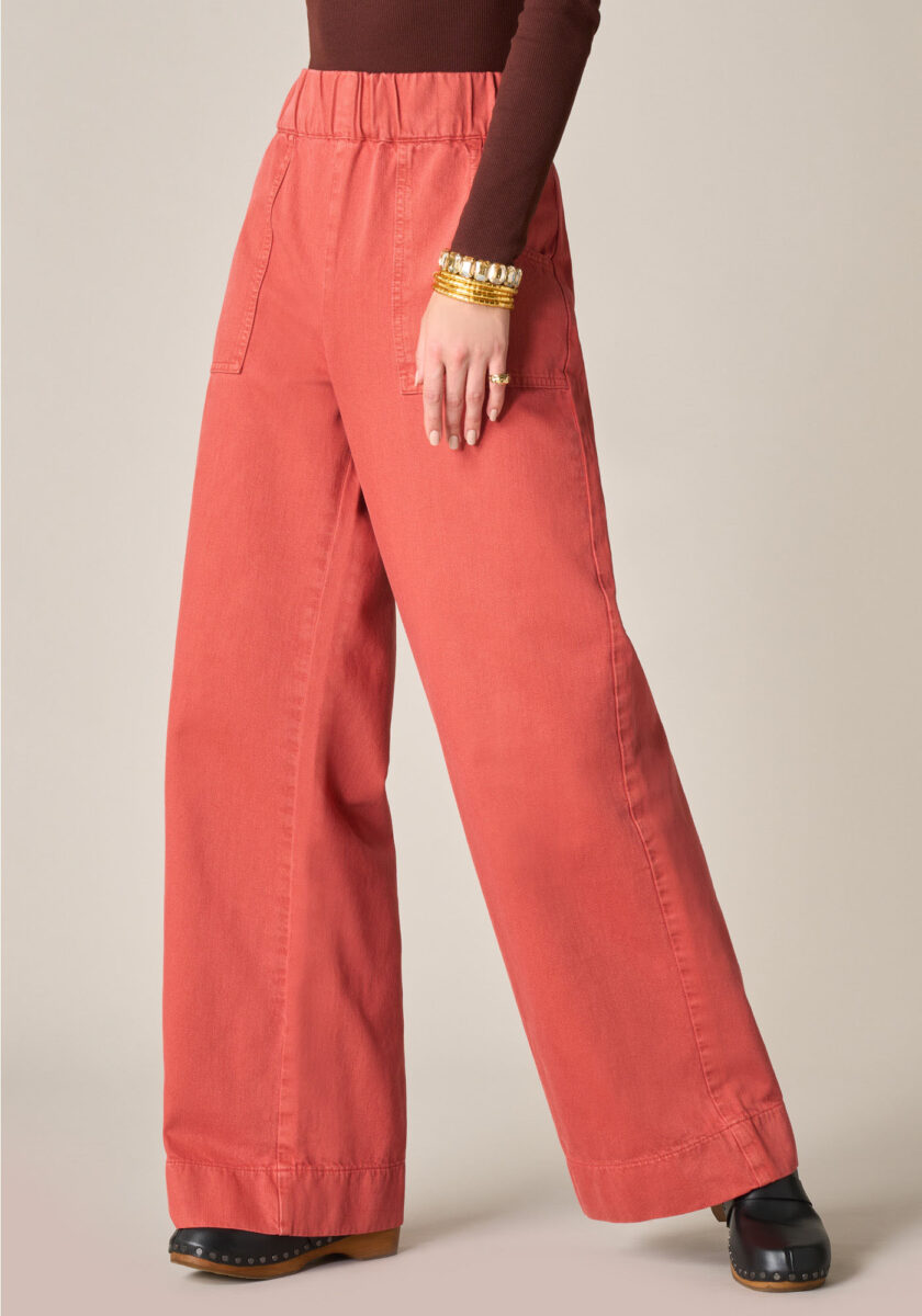 Pants Wide Leg in denim Rosso - vista frontale | Nicla