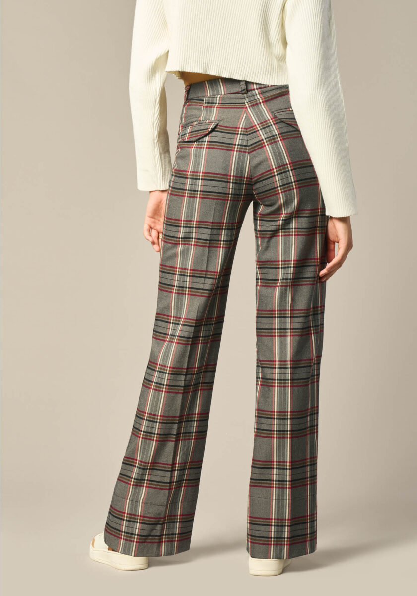 Pants Wide Leg Check in Misto Viscosa Rosso - Nicla