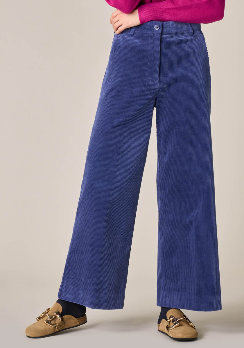 Pantaloni Cropped in Velluto a Coste Elasticizzato Blu|Rosa|Marrone - vista frontale | Nicla