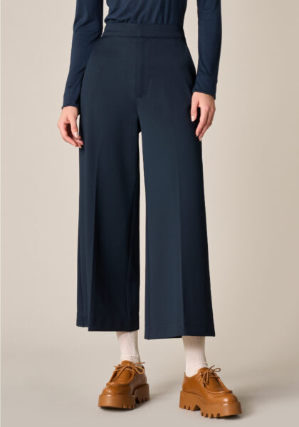 Pants Cropped in Jersey Compatto Blu - vista frontale | Nicla