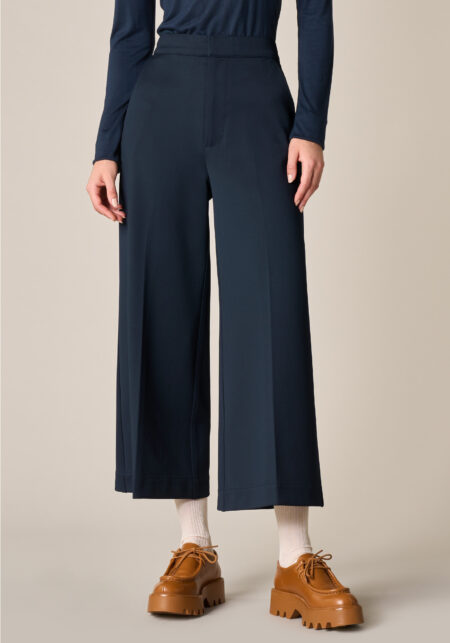 Pants Cropped in Jersey Compatto Blu - vista frontale | Nicla