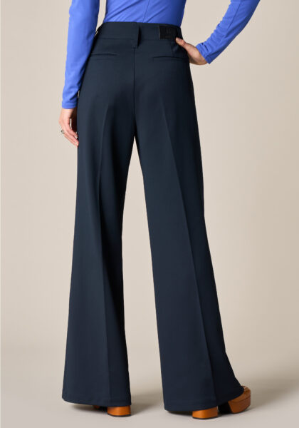 Pants Wide Leg in Jersey Compatto Blu - Nicla
