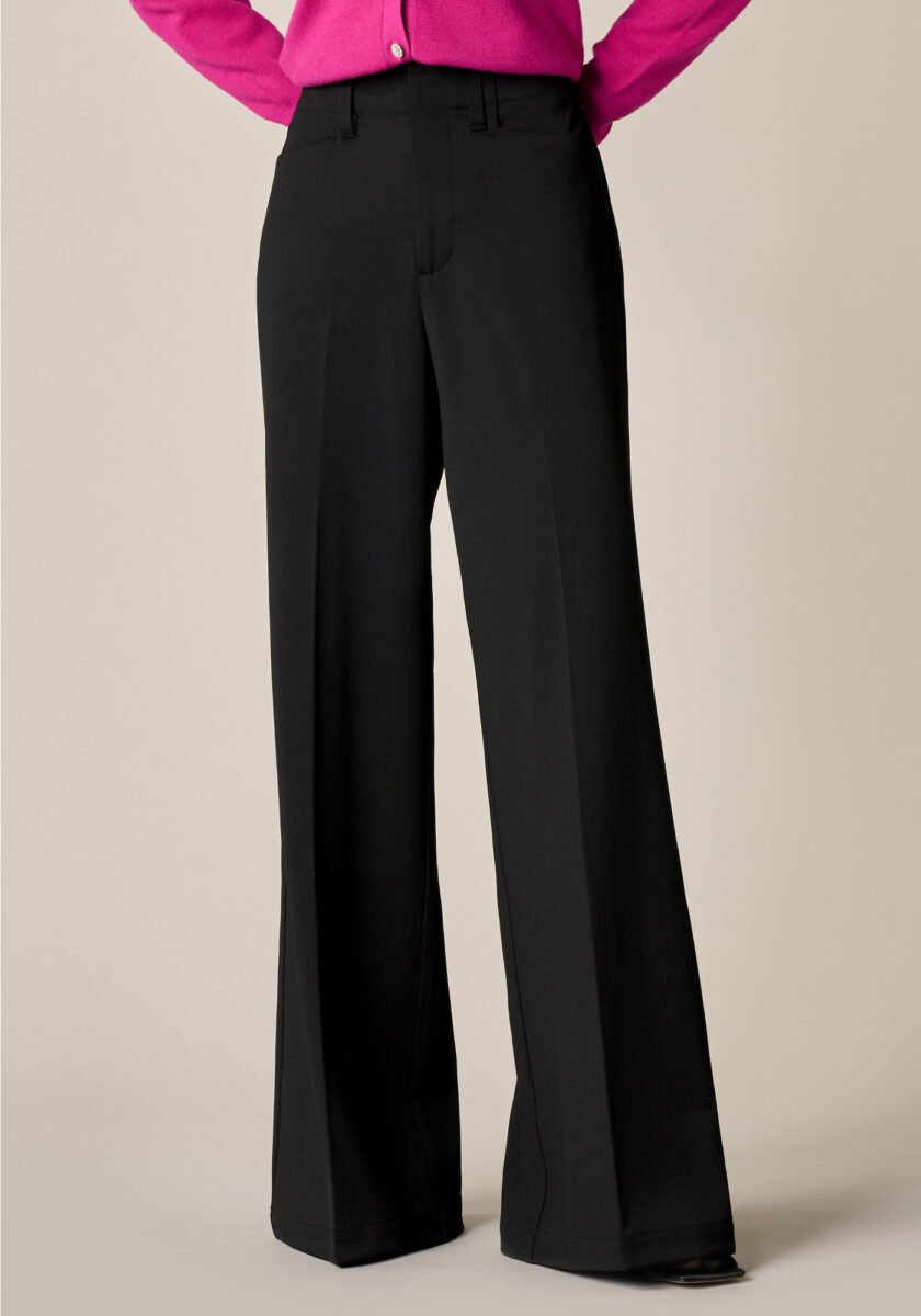 Pants Wide Leg in Jersey Compatto Nero - vista frontale | Nicla