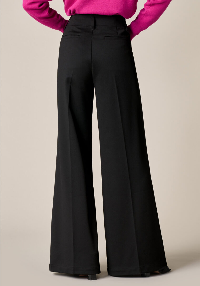 Pants Wide Leg in Jersey Compatto Nero - Nicla