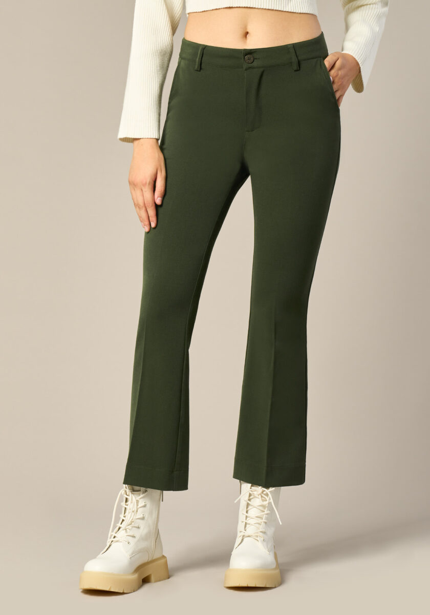 Pants Flare in Tela Misto Viscosa Verde - vista frontale | Nicla