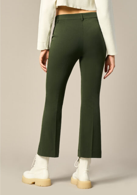 Pants Flare in Tela Misto Viscosa Verde - Nicla