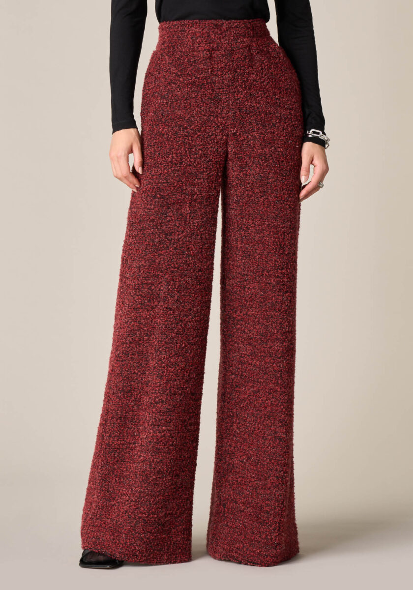 Wide Leg in Maglia Bouclè Rosso - vista frontale | Nicla