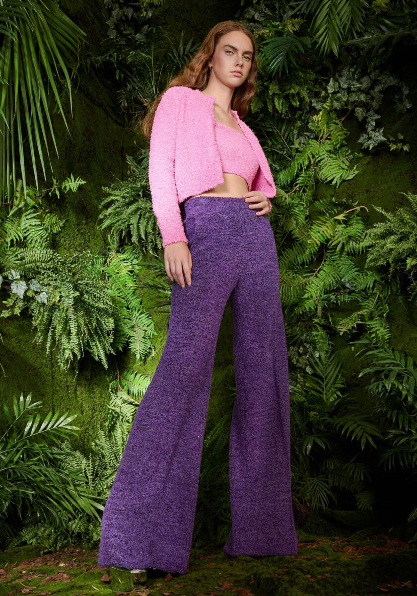 Wide Leg in Maglia Bouclè Viola - vista frontale | Nicla