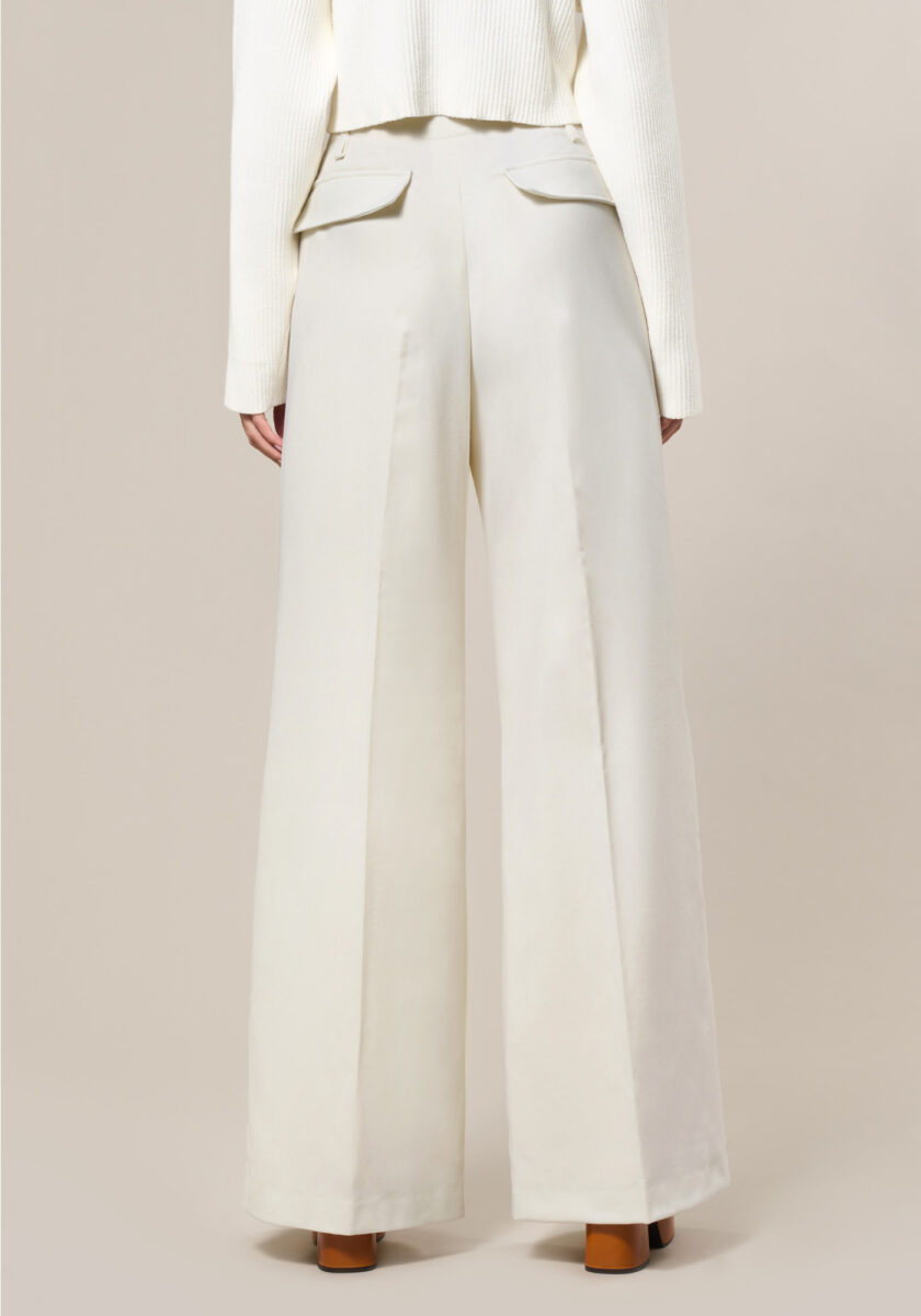 Pants Tailoring Wide Leg in Lana e Cashmere Bianco - Nicla