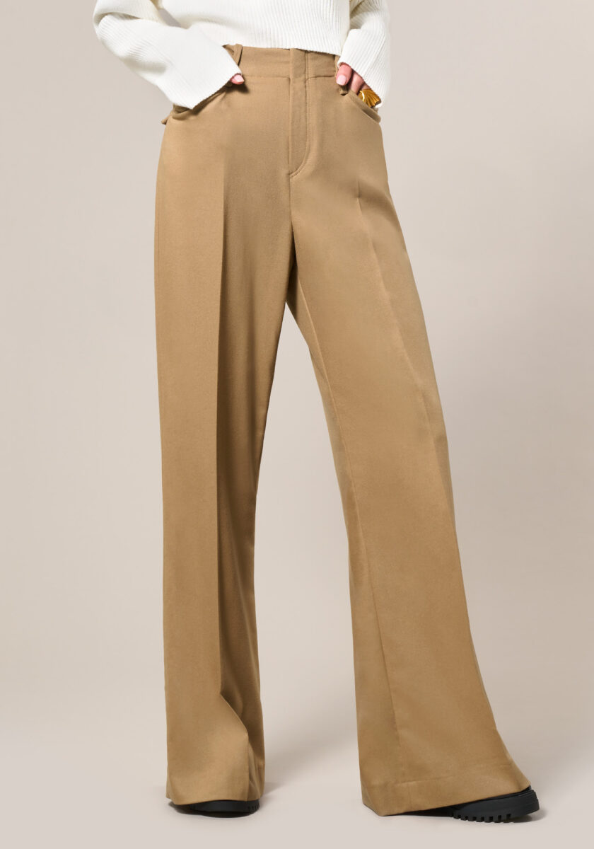 Pants Tailoring Wide Leg in Lana e Cashmere Marrone - vista frontale | Nicla