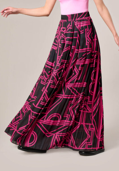 Pantaskirt plissè in Chiffon Stampa Geometrica Rosa - vista frontale | Nicla