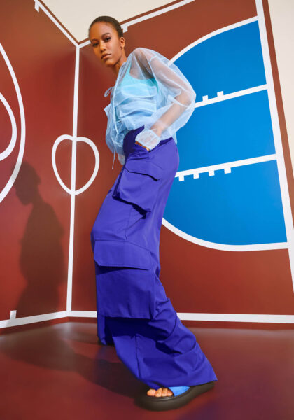 Pantaloni Cargo in Nylon Tecnico Blu - vista frontale | Nicla