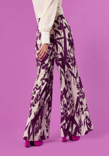 Pantaloni Palazzo Plissè in Stampa Floreale Bicolor Bianco - Nicla