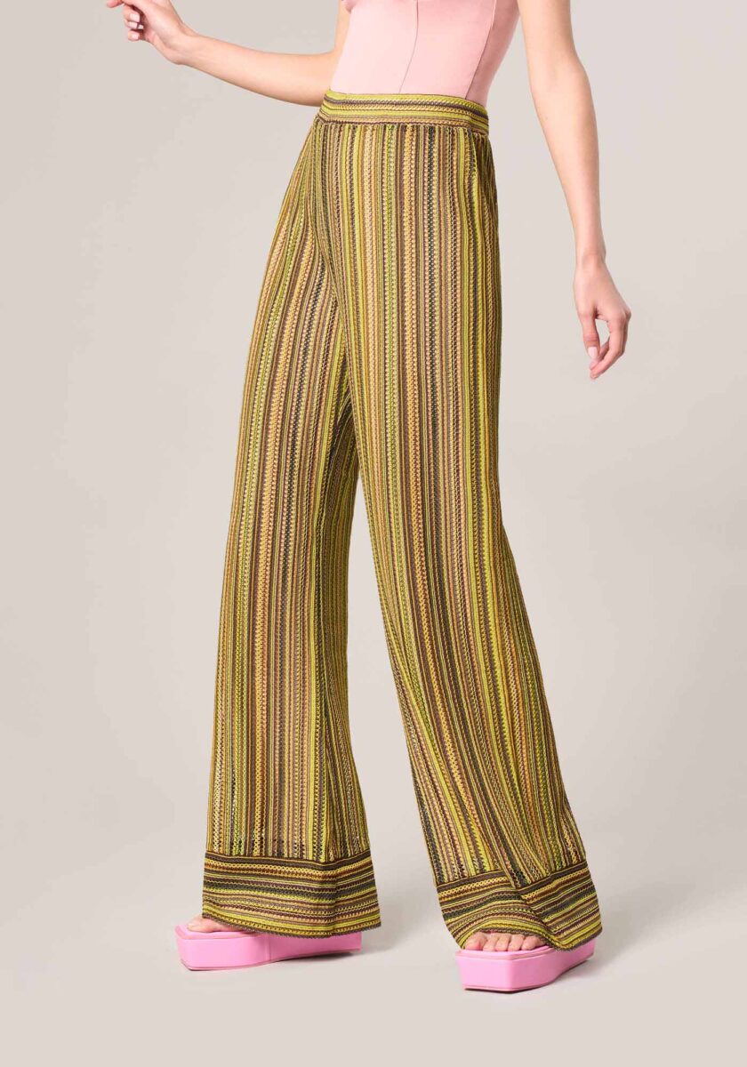 Pantaloni Wide Leg in Tessuto Raschel Giallo - vista frontale | Nicla