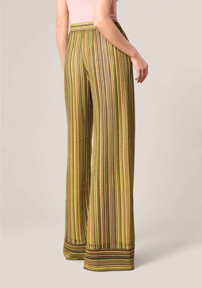 Pantaloni Wide Leg in Tessuto Raschel Giallo - Nicla