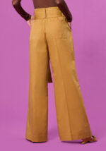 Pantaloni Wide Leg in Raso di Cotone con Fusciacca Giallo - Nicla
