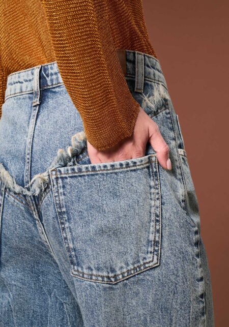 Pantaloni Wide Leg in Denim con Strappi Blu - Nicla