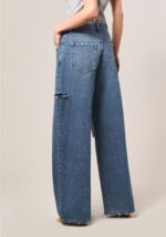 Pantaloni Wide Leg in Denim con Strappi Blu - Nicla