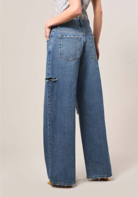 Pantaloni Wide Leg in Denim con Strappi Blu - Nicla