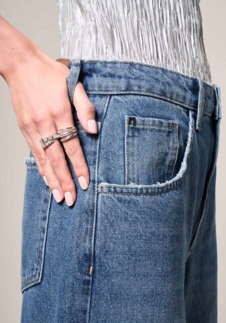 Pantaloni Wide Leg in Denim con Strappi Blu - Nicla