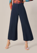 Pantaloni Cropped in Misto Viscosa Lino Blu - vista frontale | Nicla