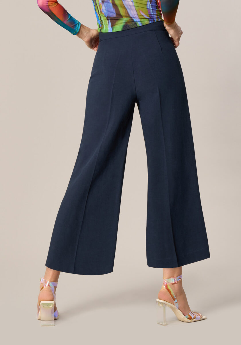Pantaloni Cropped in Misto Viscosa Lino Blu - Nicla