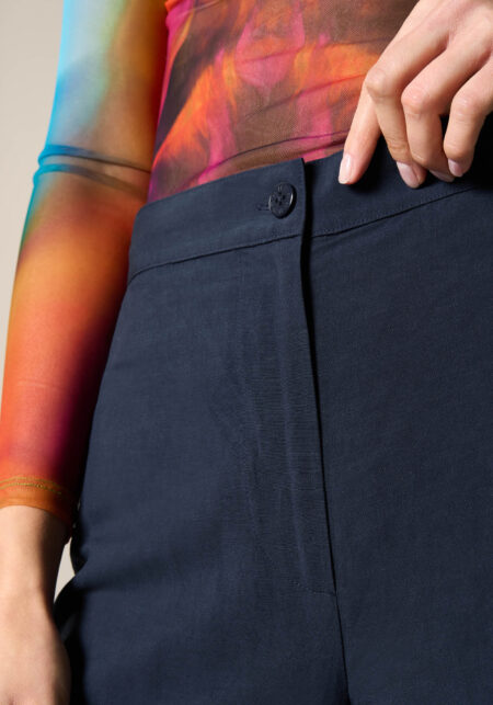 Pantaloni Cropped in Misto Viscosa Lino Blu - Nicla
