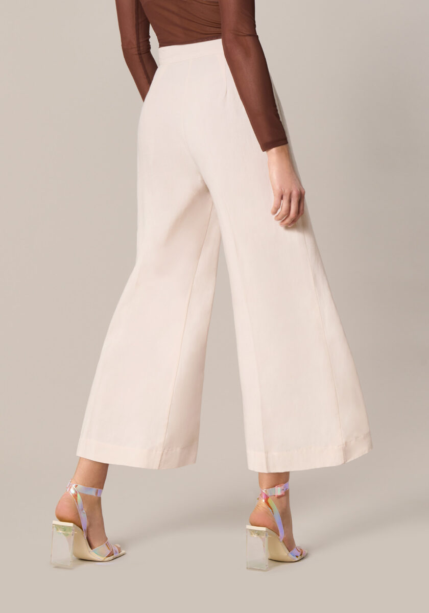 Pantaloni Cropped in Misto Viscosa Lino Bianco - Nicla