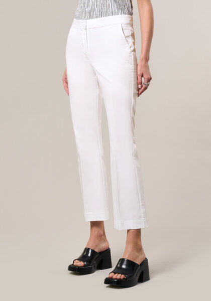Pantaloni Flare in Raso di Cotone Stretch Bianco - vista frontale | Nicla
