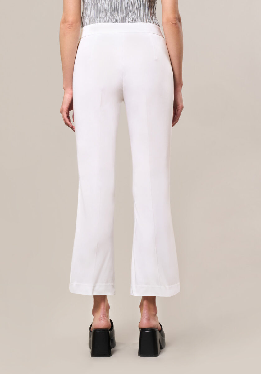 Pantaloni Flare in Raso di Cotone Stretch Bianco - Nicla