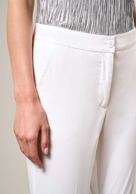 Pantaloni Flare in Raso di Cotone Stretch Bianco - Nicla