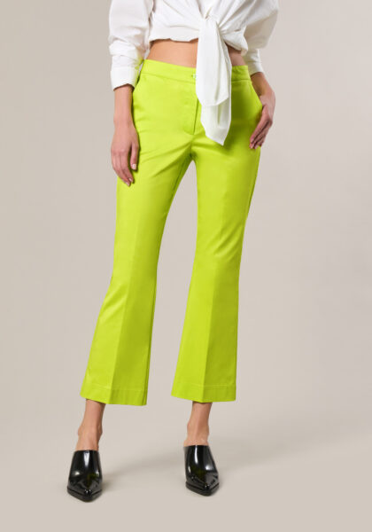 Pantaloni Flare in Raso di Cotone Stretch Blu - vista frontale | Nicla