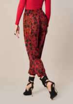Pantaloni Jogger Plissè in Chiffon Stampa Lilies Nero - Nicla
