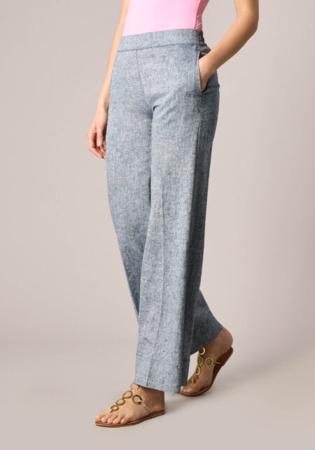 Pantaloni Palazzo in Misto Lino-Viscosa Blu - vista frontale | Nicla