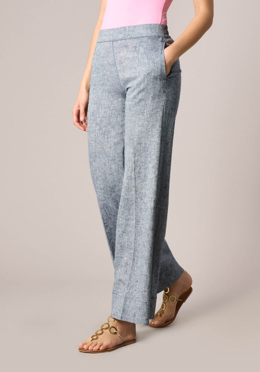 Pantaloni Palazzo in Misto Lino-Viscosa Blu - vista frontale | Nicla