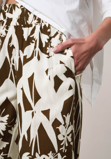 Pantaloni Palazzo in Lino Viscosa Stampa Floral Bianco - Nicla