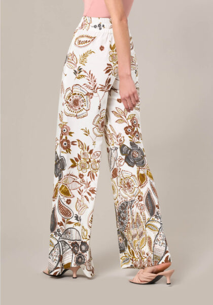 Pantaloni Palazzo in Lino Viscosa Stampa Garden Multicolor - Nicla