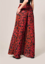 Pantaloni Palazzo Plissè in Chiffon Stampa Lilies Nero - Nicla