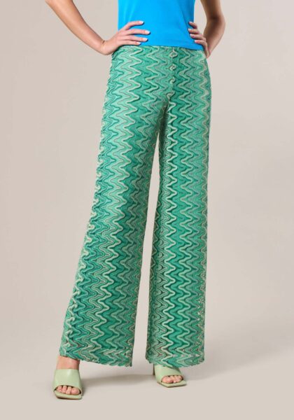Pantaloni Wide Leg in Tessuto Raschel Verde - vista frontale | Nicla