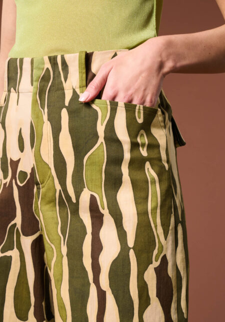Pantaloni Wide Leg in Cotone Stampa Camouflage Multicolor - Nicla