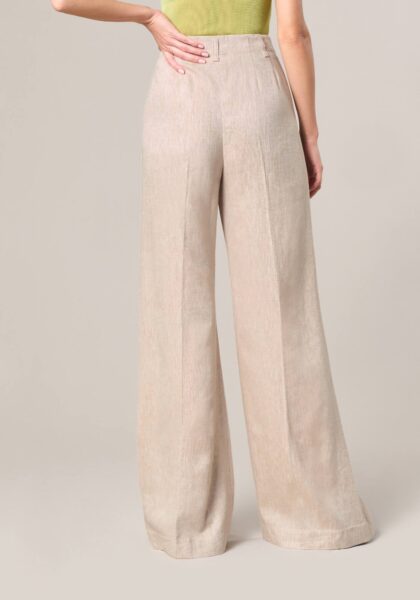 Pantaloni Wide Leg in Lino-Viscosa Beige - Nicla