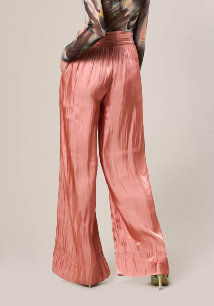 Pantaloni Palazzo con Fusciacca in Tessuto Lamè Marrone - Nicla