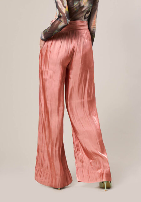 Pantaloni Palazzo con Fusciacca in Tessuto Lamè Marrone - Nicla